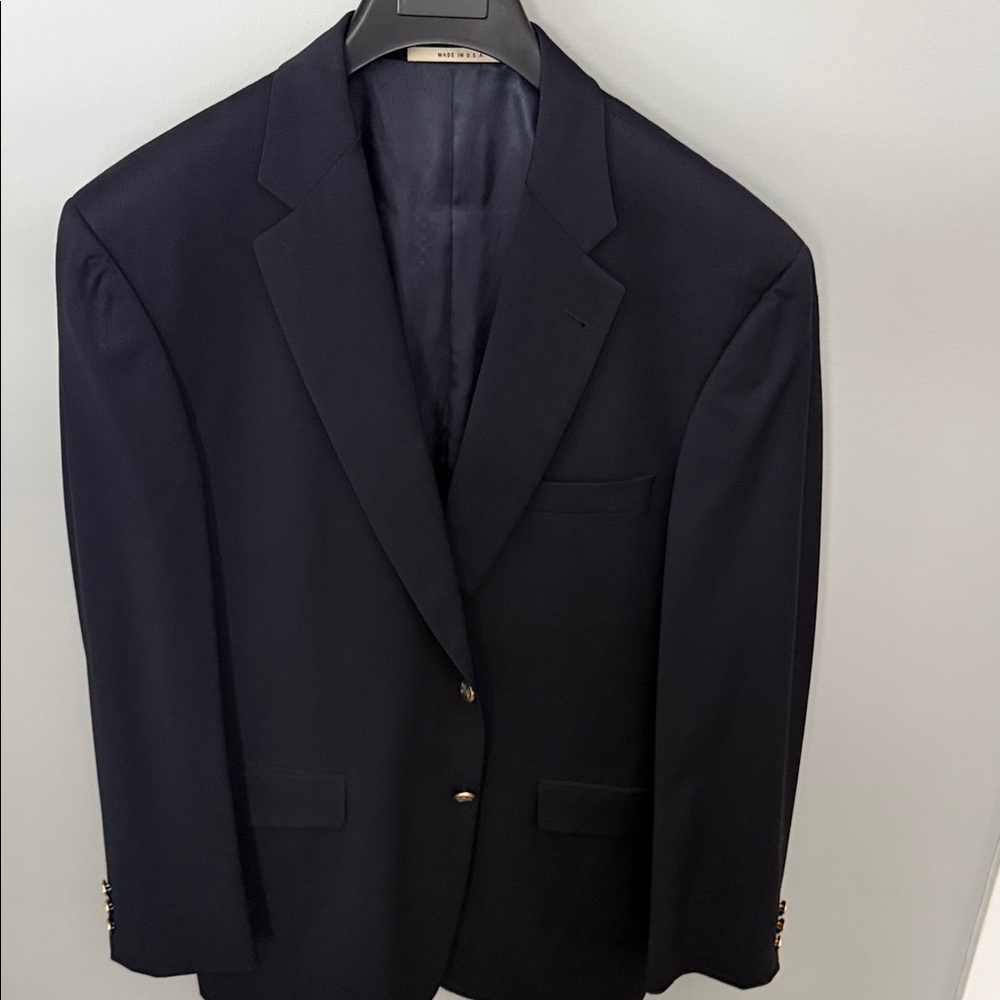 Burberry Navy Blue Wool Blazer with Gold Metal Button
